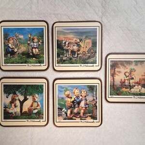 Vintage M.J. Hummel Children Pastoral Scene Coaster Set